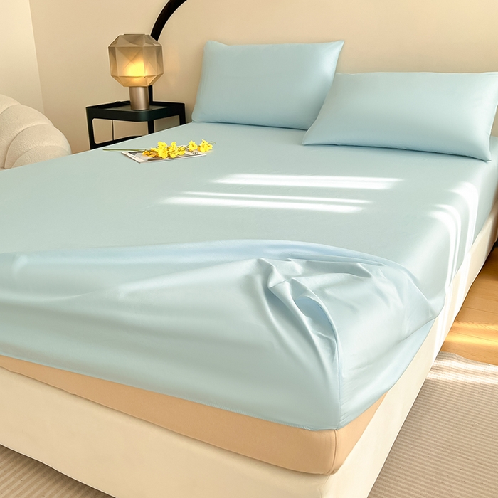 91家纺网 家纺一手货源 找家纺 润肤居 2026新款A类全棉13372单床笠 晴蓝