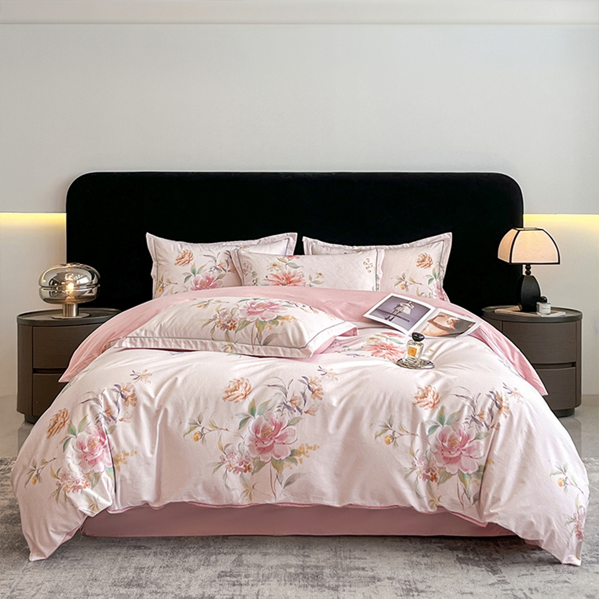 91家纺网 家纺一手货源 找家纺 格里芬家纺 2026新款全棉纯棉40S精梳棉13376印花四件套 舒槿-粉