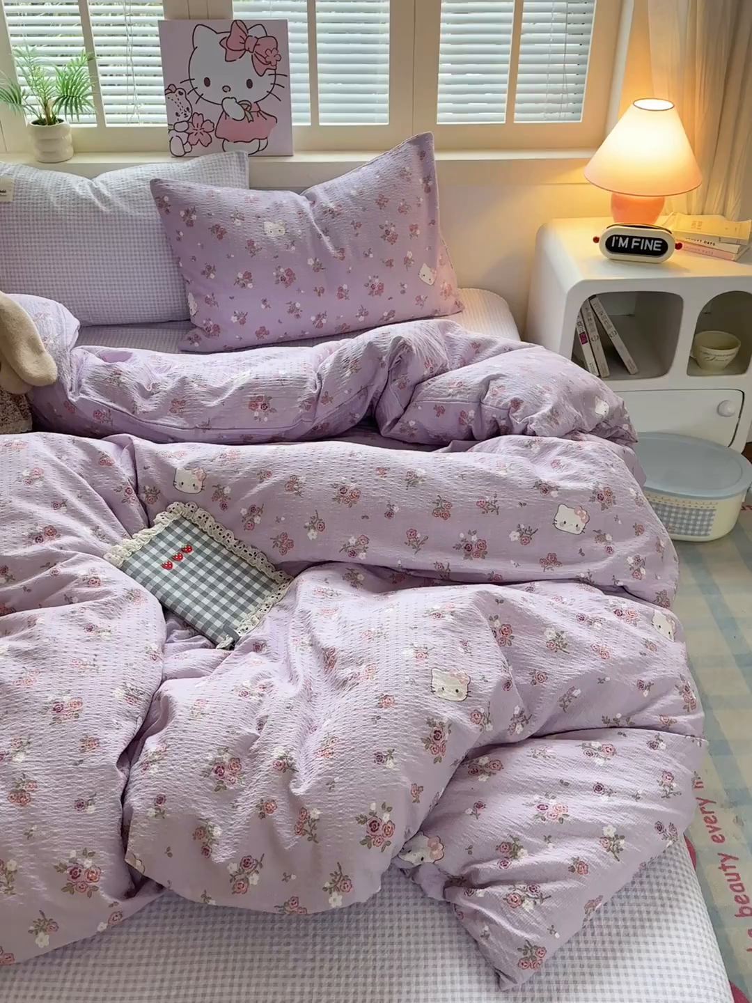 91家纺网 家纺一手货源 找家纺 奈颜 2026新款贴标款A类超柔泡芙纱印花四件套 猫团粉