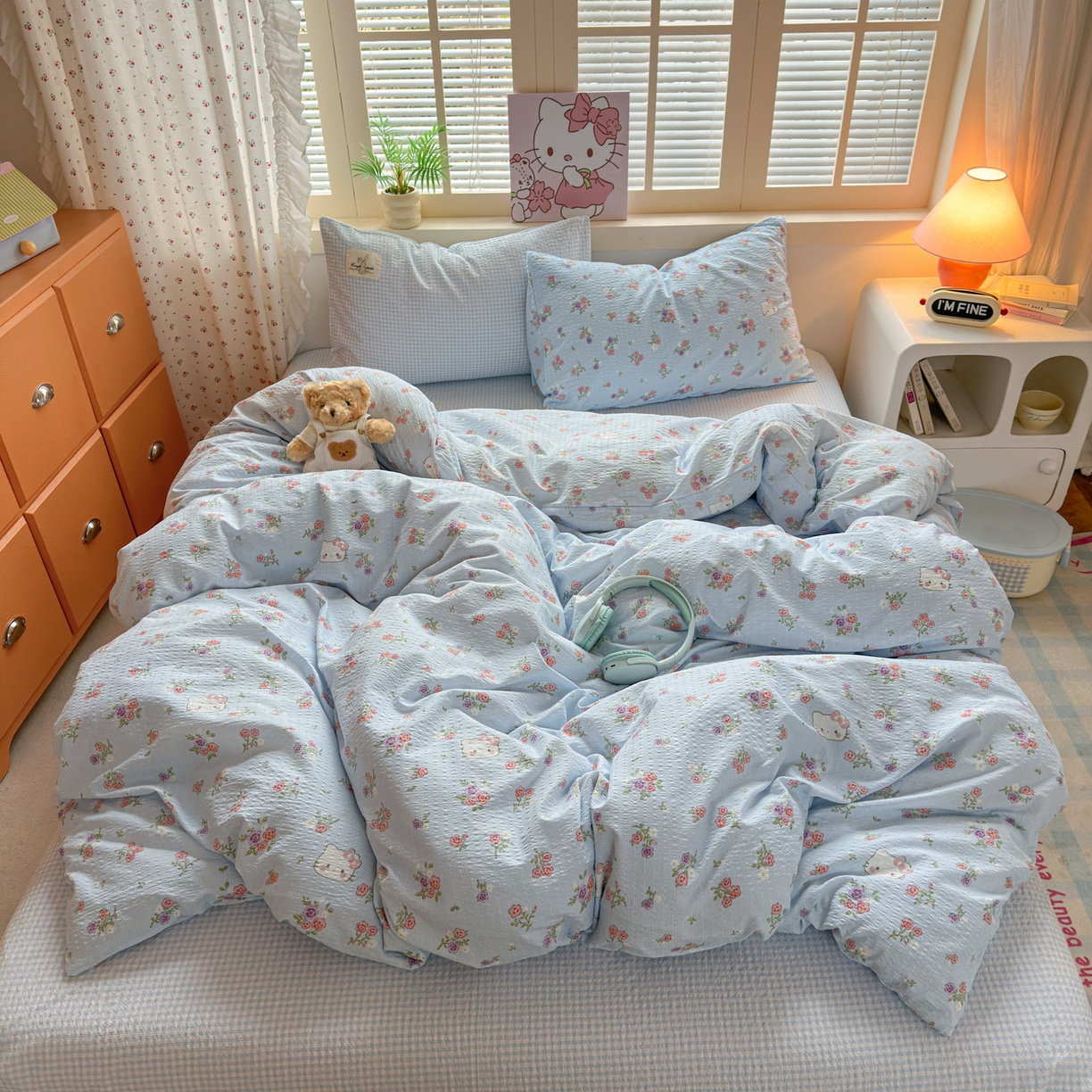 91家纺网 家纺一手货源 找家纺 奈颜 2026新款贴标款A类超柔泡芙纱印花四件套 猫团兰