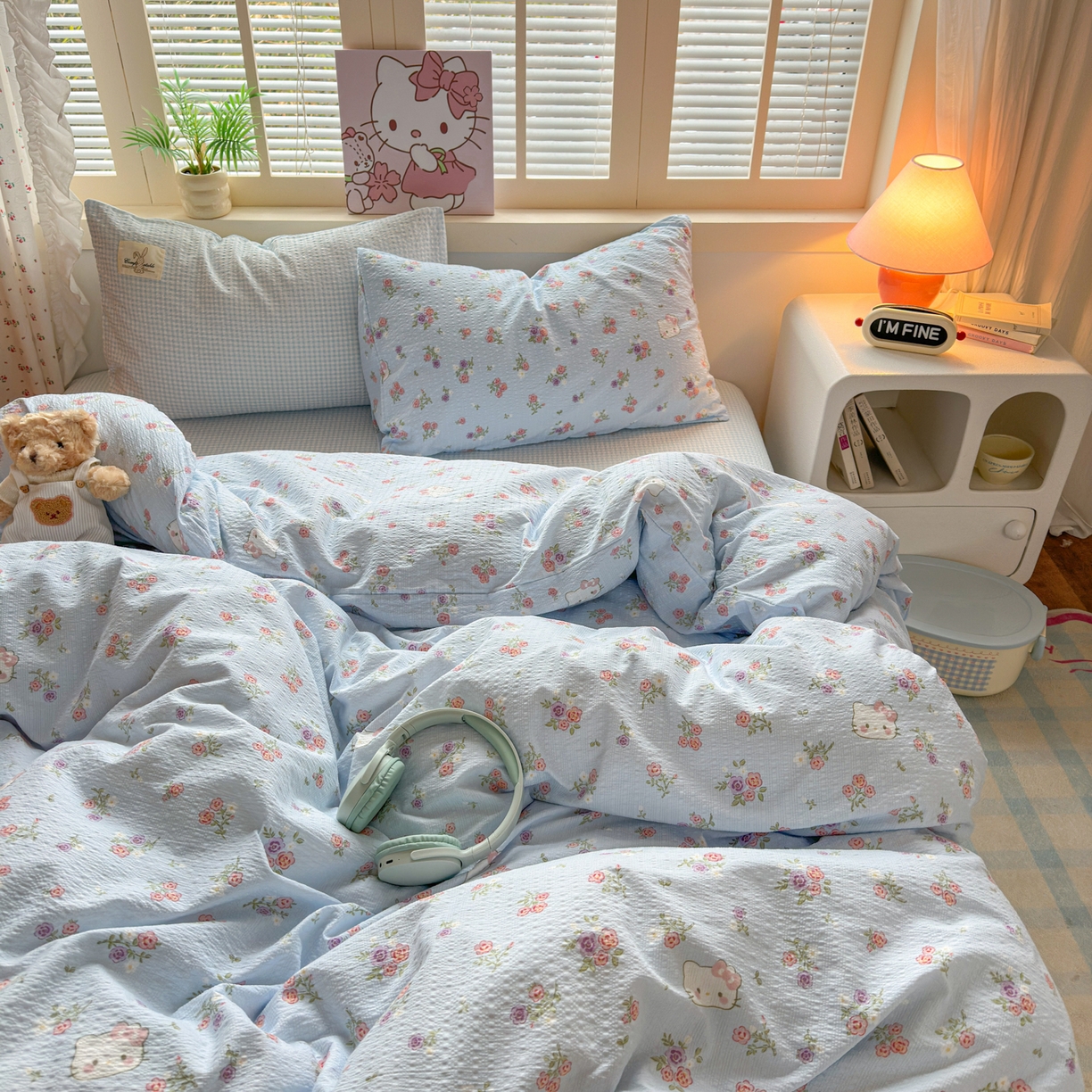 91家纺网 家纺一手货源 找家纺 奈颜 2026新款贴标款A类超柔泡芙纱印花四件套 猫团兰