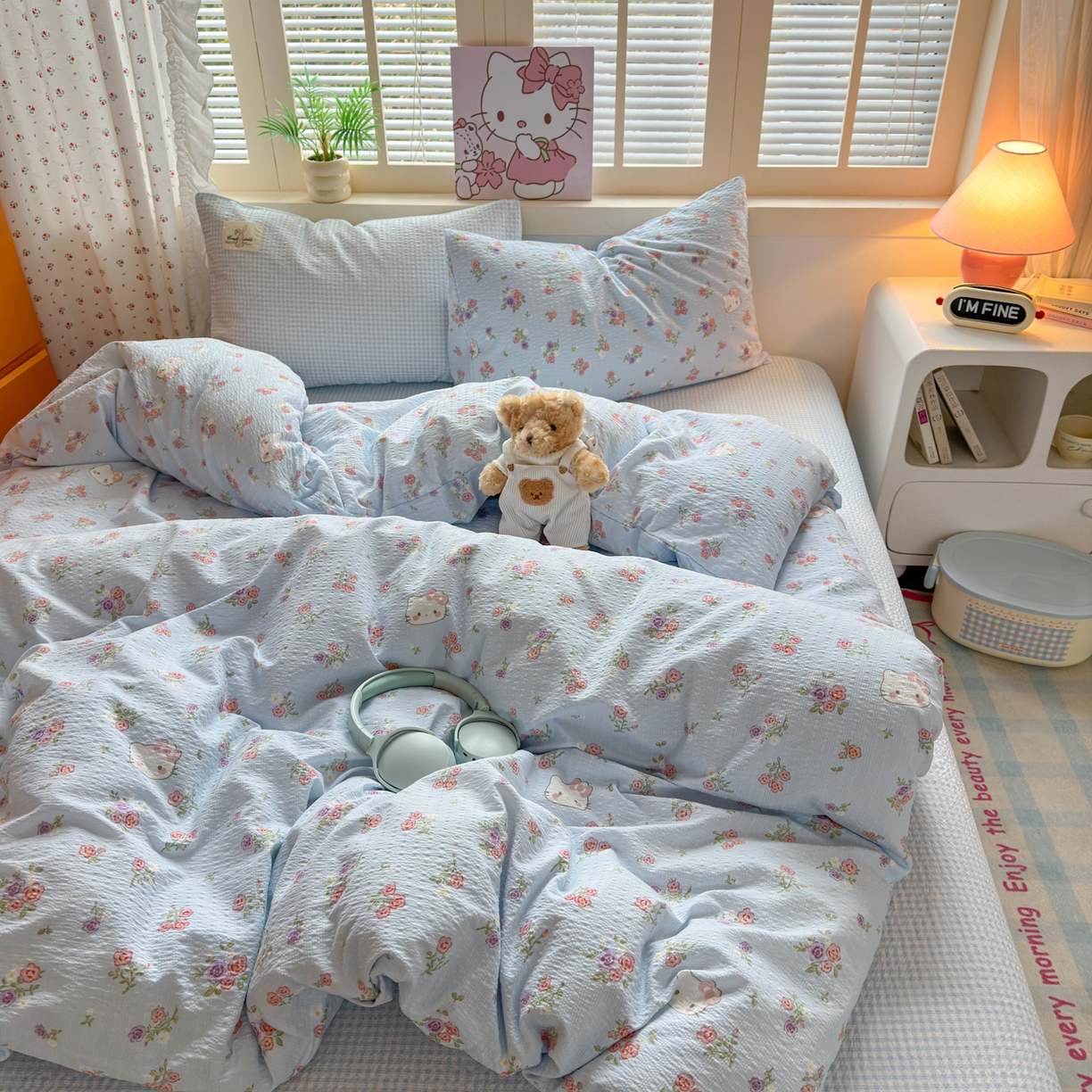 91家纺网 家纺一手货源 找家纺 奈颜 2026新款贴标款A类超柔泡芙纱印花四件套 猫团兰