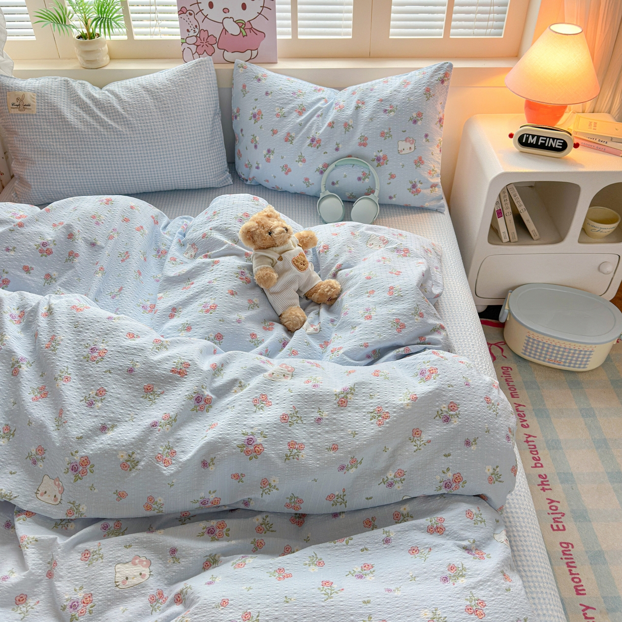 91家纺网 家纺一手货源 找家纺 奈颜 2026新款贴标款A类超柔泡芙纱印花四件套 猫团兰