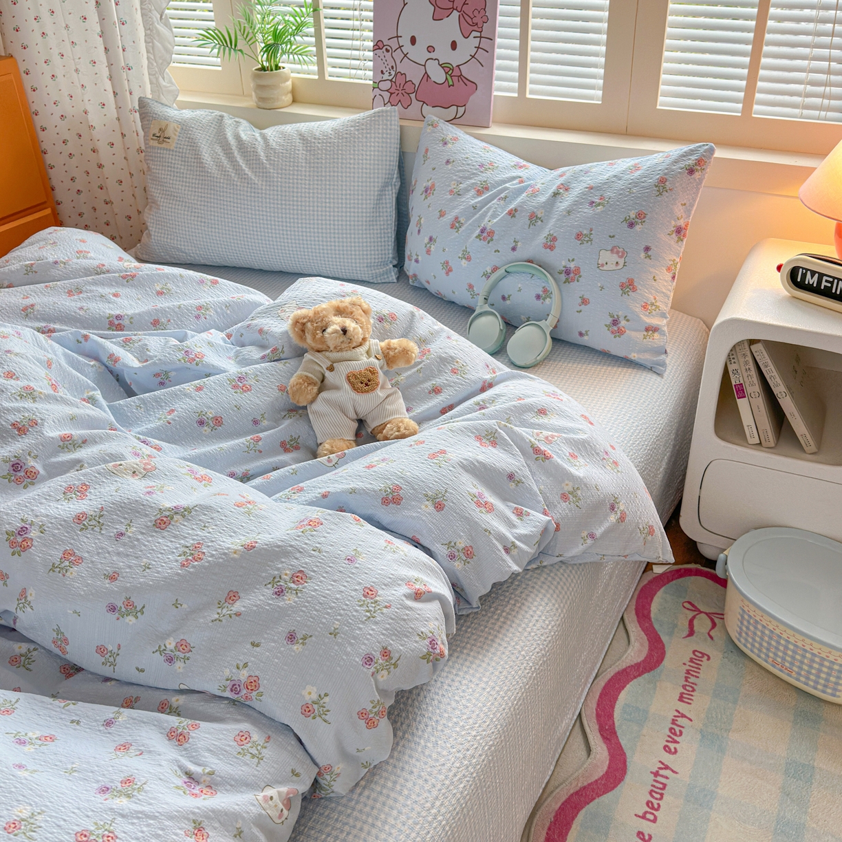 91家纺网 家纺一手货源 找家纺 奈颜 2026新款贴标款A类超柔泡芙纱印花四件套 猫团兰