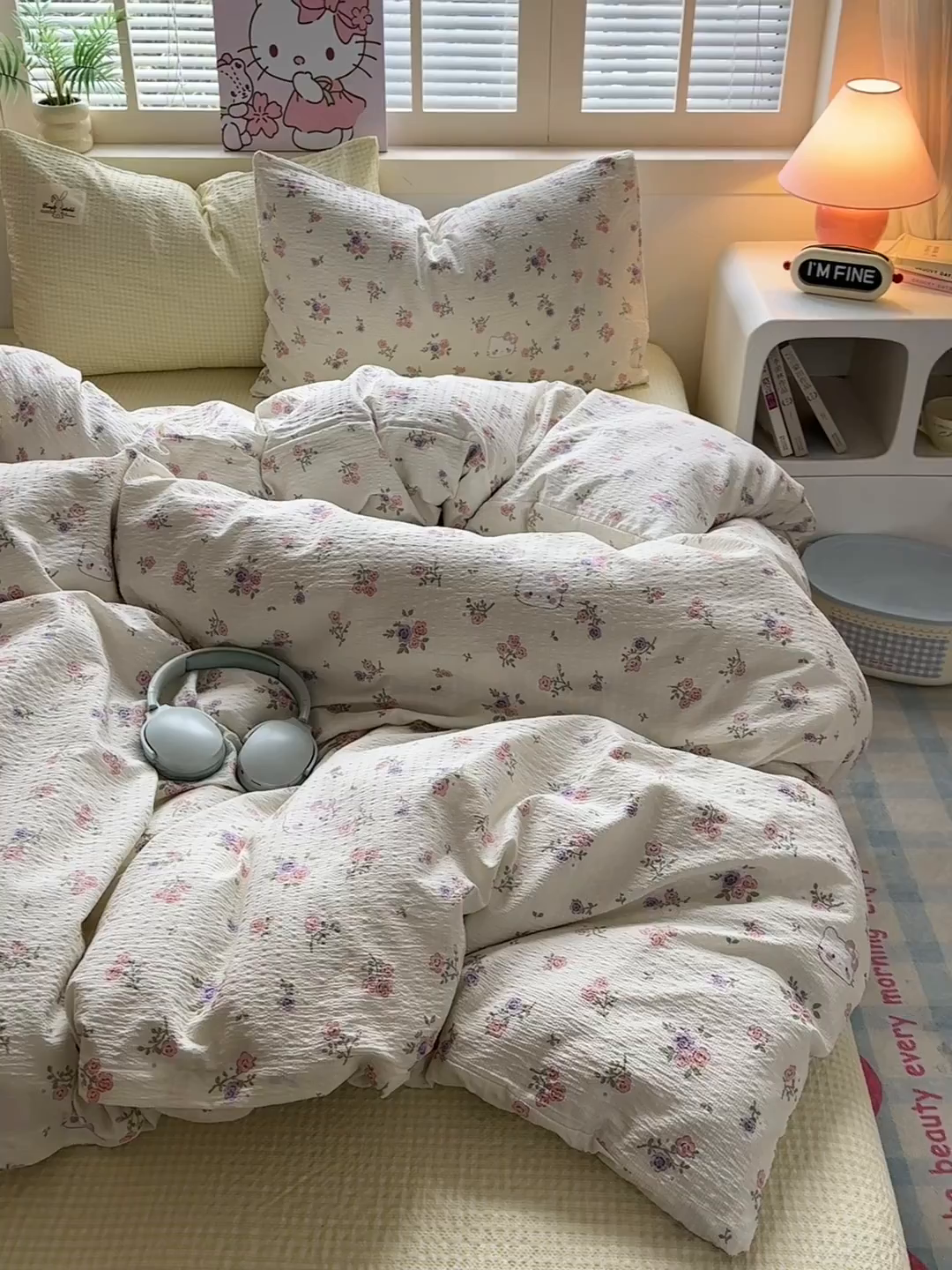 91家纺网 家纺一手货源 找家纺 奈颜 2026新款贴标款A类超柔泡芙纱印花四件套 猫团奶黄