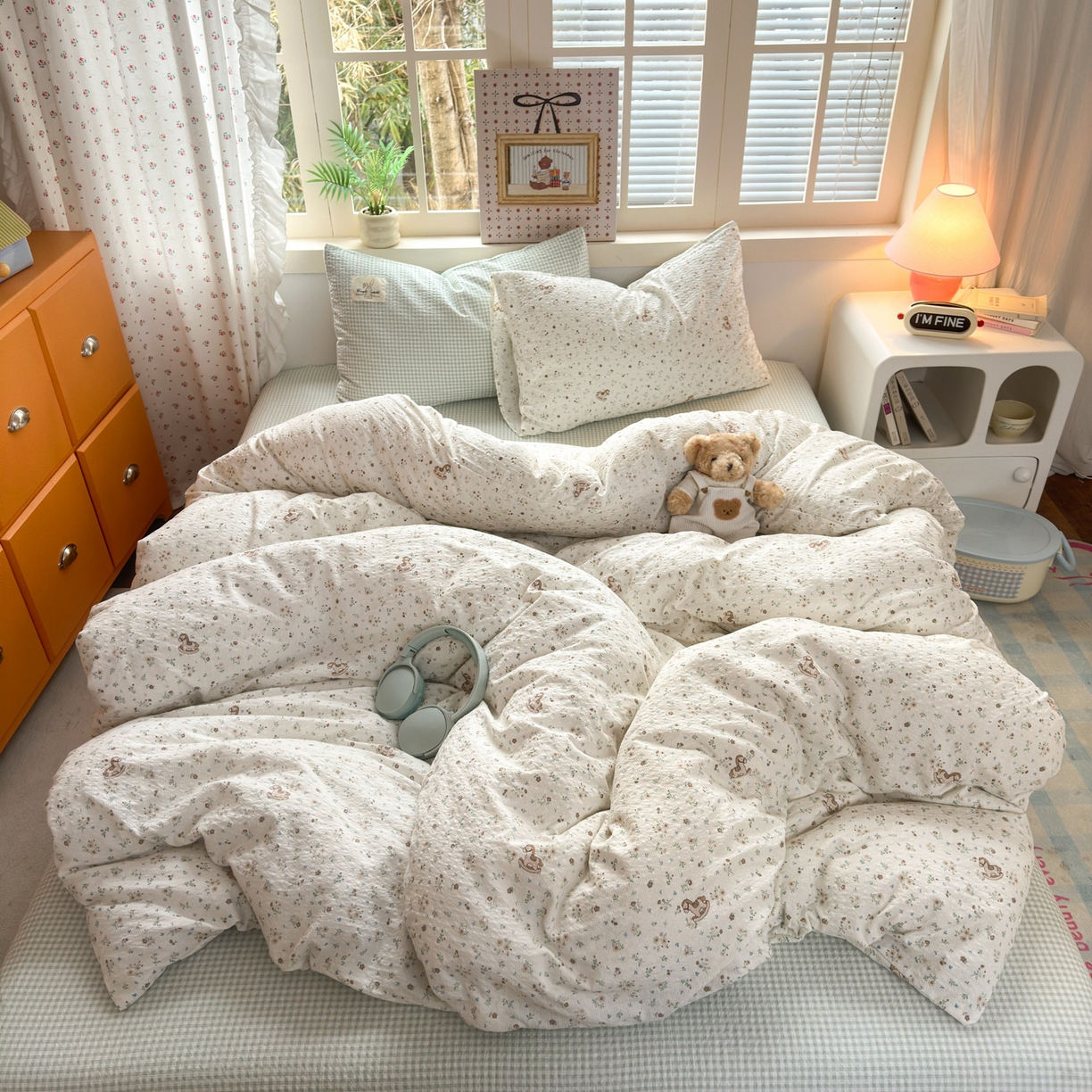 91家纺网 家纺一手货源 找家纺 奈颜 2026新款贴标款A类超柔泡芙纱印花四件套 木马花园