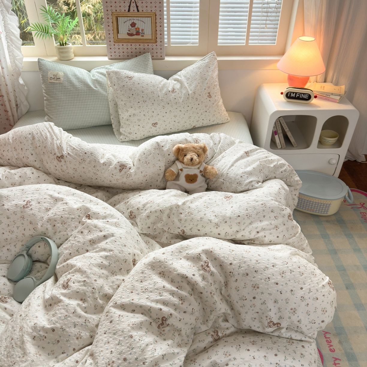 91家纺网 家纺一手货源 找家纺 奈颜 2026新款贴标款A类超柔泡芙纱印花四件套 木马花园