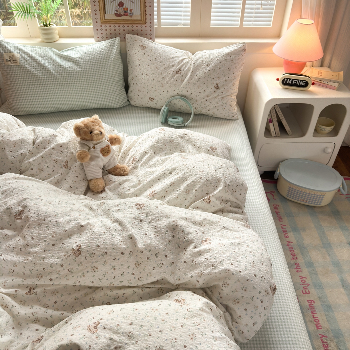 91家纺网 家纺一手货源 找家纺 奈颜 2026新款贴标款A类超柔泡芙纱印花四件套 木马花园