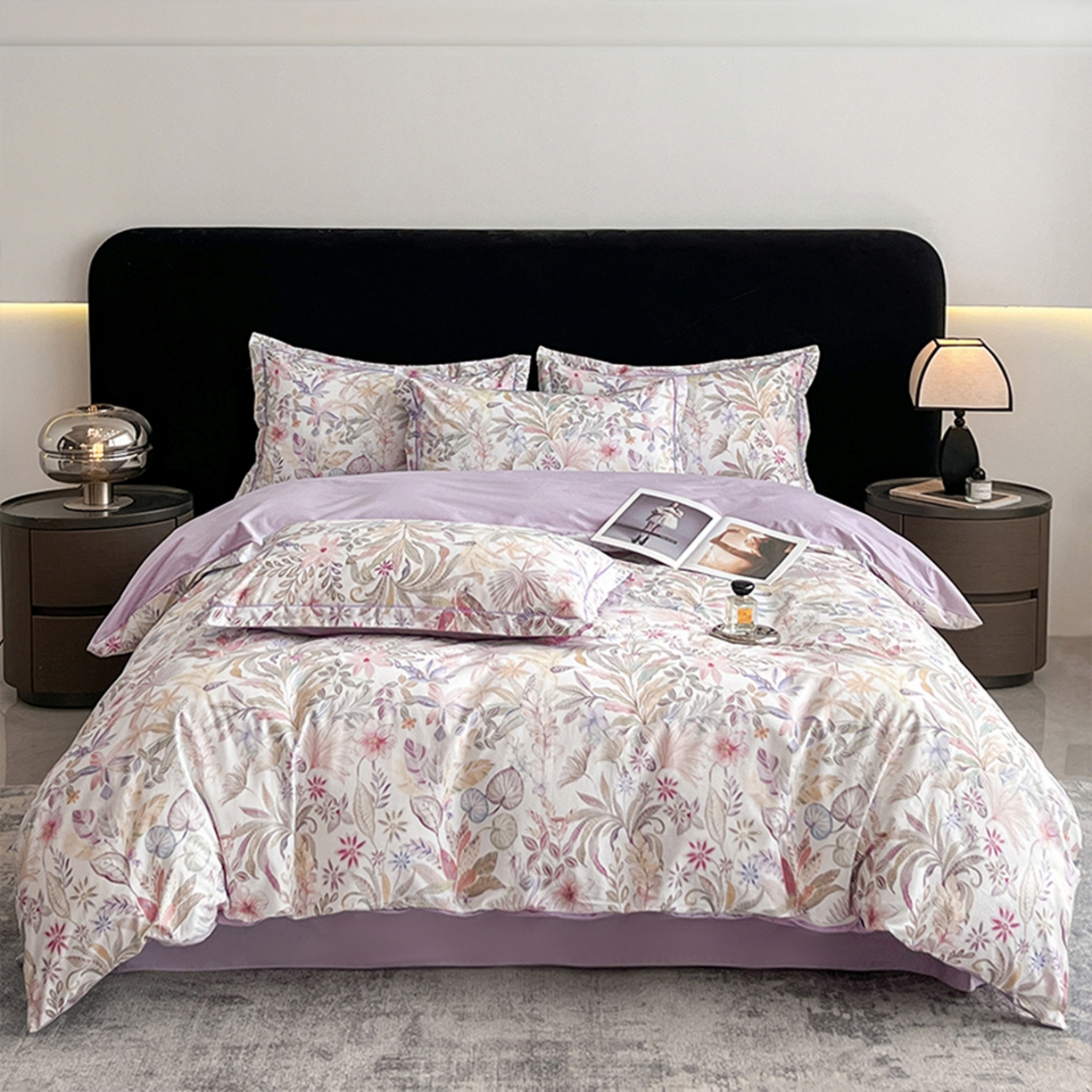 91家纺网 家纺一手货源 找家纺 格里芬家纺 2026新款全棉纯棉40S精梳棉13376印花四件套 晚宁-紫