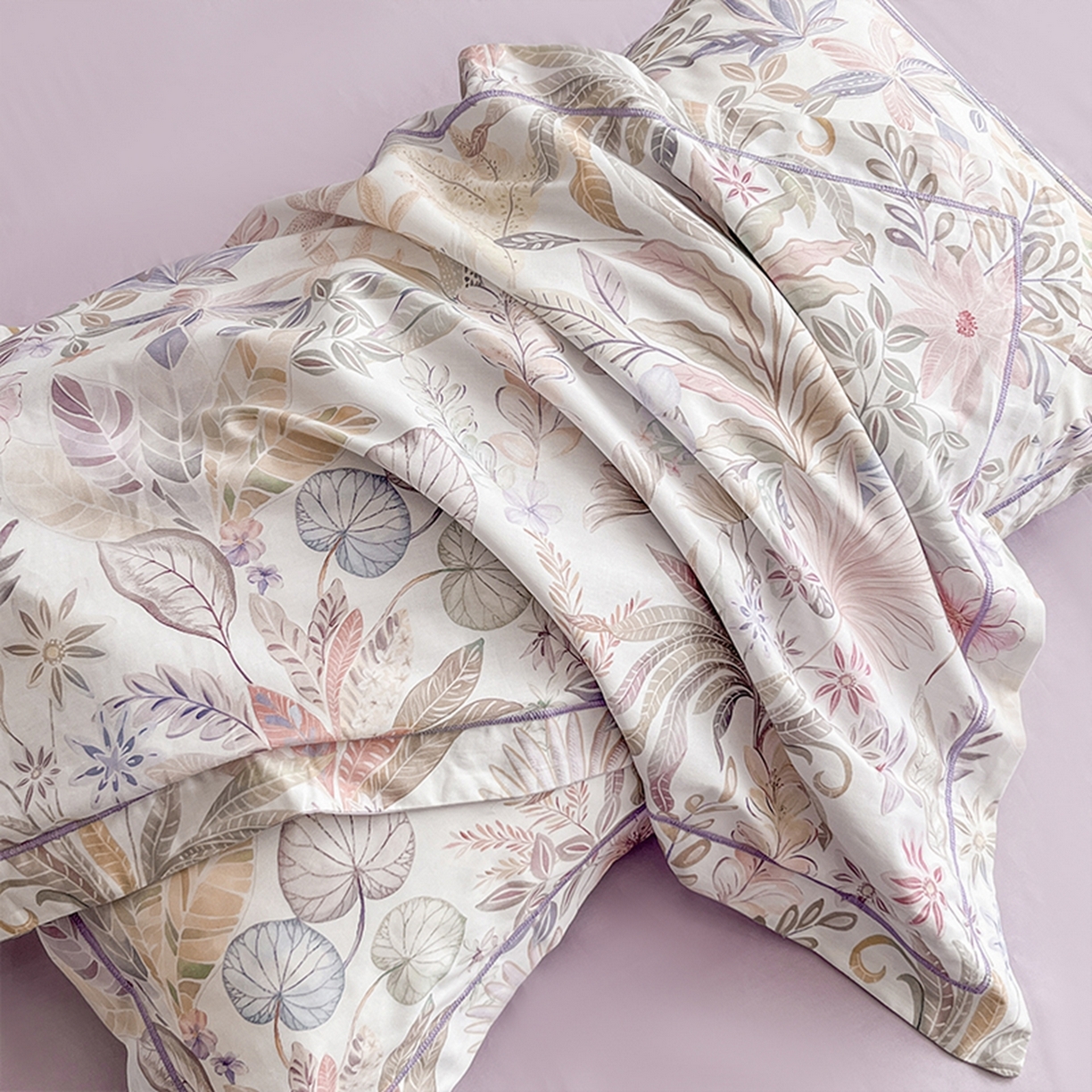 91家纺网 家纺一手货源 找家纺 格里芬家纺 2026新款全棉纯棉40S精梳棉13376印花四件套 晚宁-紫