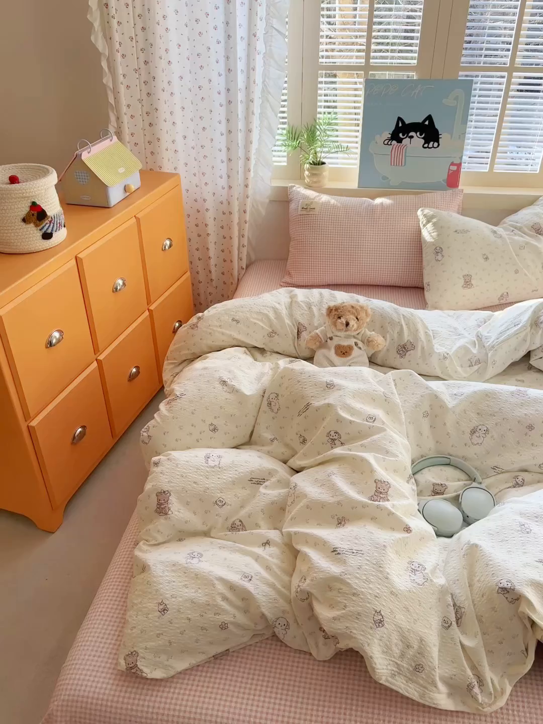 91家纺网 家纺一手货源 找家纺 奈颜 2026新款贴标款A类超柔泡芙纱印花四件套 田园兔