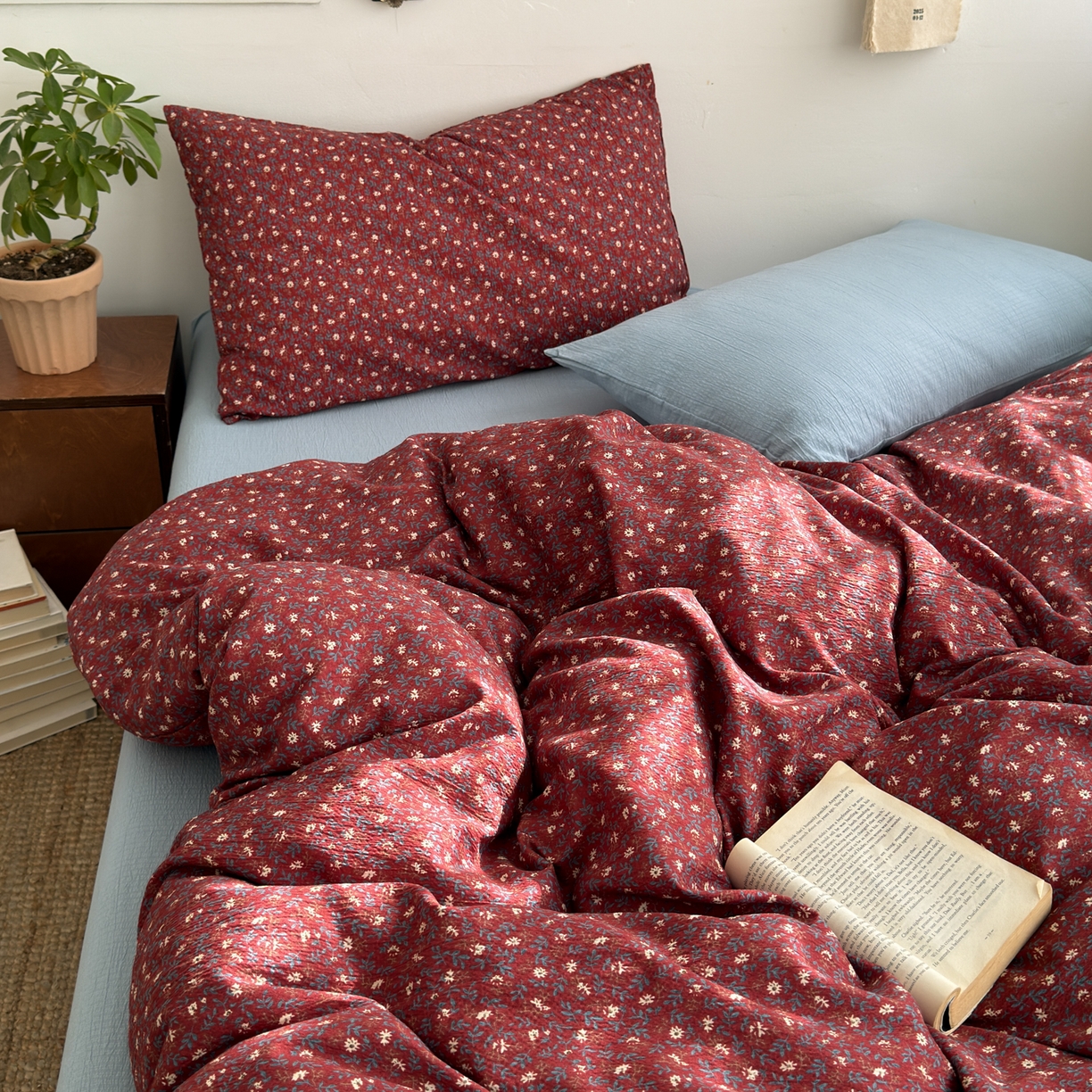 （总）尤米 2026新款文艺复古碎花超柔皱皱纱四件套