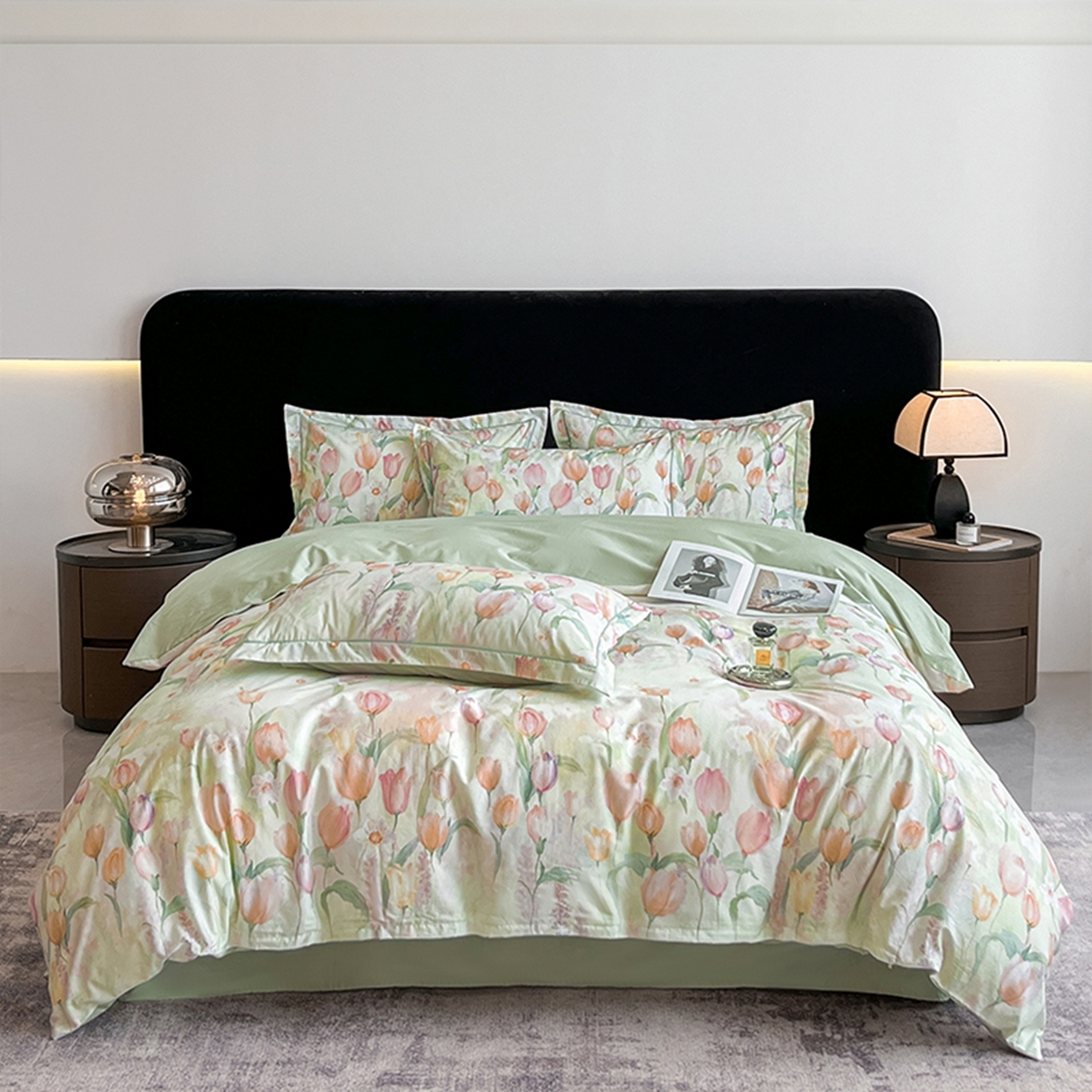 91家纺网 家纺一手货源 找家纺 格里芬家纺 2026新款全棉纯棉40S精梳棉13376印花四件套 野圃寻芳-绿