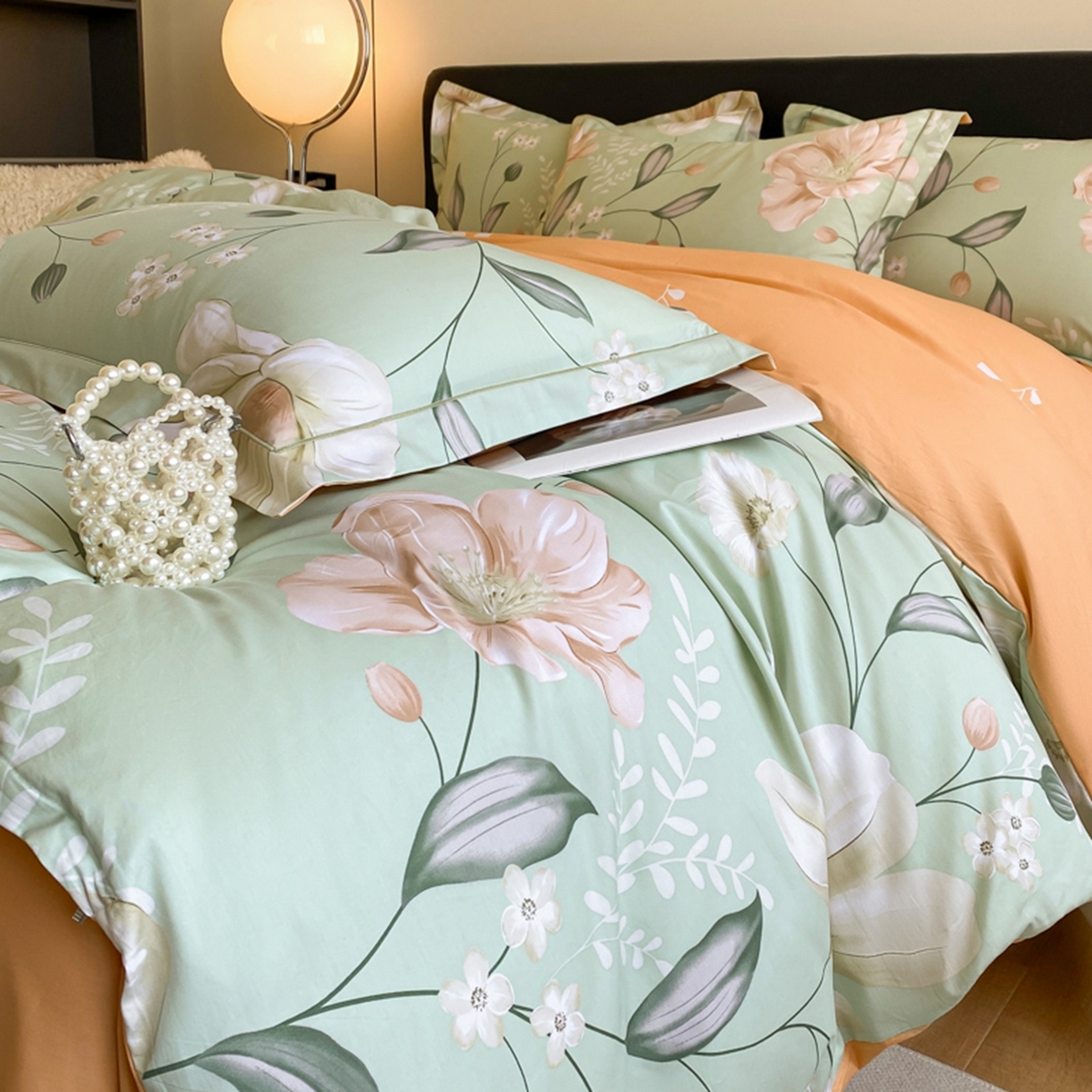 91家纺网 家纺一手货源 找家纺 格里芬家纺 2026新款全棉纯棉40S精梳棉13376印花四件套 叶语悠然-绿