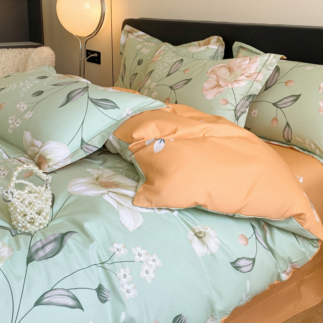 91家纺网 家纺一手货源 找家纺 格里芬家纺 2026新款全棉纯棉40S精梳棉13376印花四件套 叶语悠然-绿