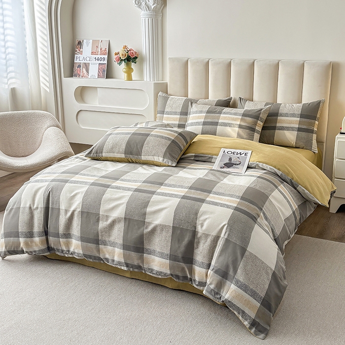 91家纺网 家纺一手货源 找家纺 宇彬家纺 2025直播新款13070全棉纯棉印花单双人被套喷气小清新简约热款学生被罩冬日街灯-咖