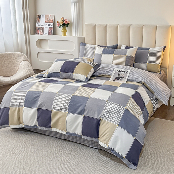 91家纺网 家纺一手货源 找家纺 宇彬家纺 2025直播新款13070全棉纯棉印花单双人被套喷气小清新简约热款学生被罩蓝色垦丁