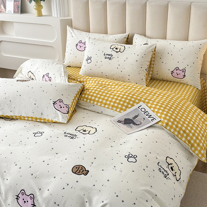 91家纺网 家纺一手货源 找家纺 宇彬家纺 2025直播新款13070全棉纯棉印花单双人被套喷气小清新简约热款学生被罩墨点动物