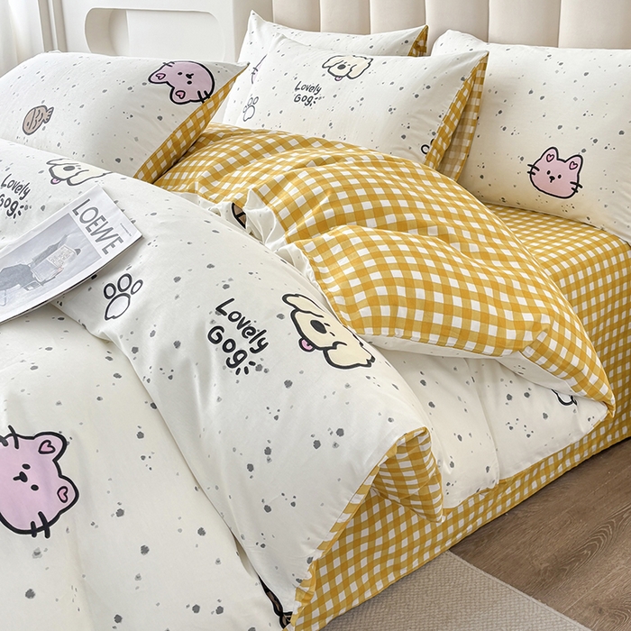 宇彬家纺 2025直播新款13070全棉纯棉印花单双人被套喷气小清新简约热款学生被罩墨点动物