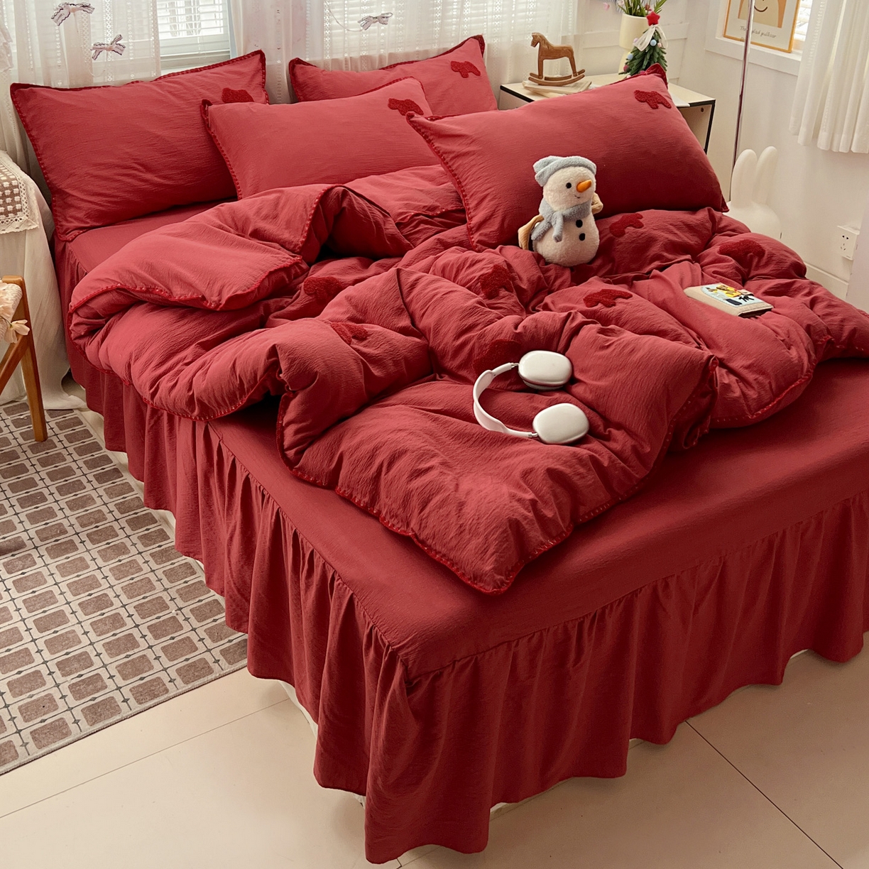 91家纺网 家纺一手货源 找家纺 （总）富米莱（原臻工厂） 2026新款奶呼呼云感纱贝壳边毛巾绣四件套-小飞马