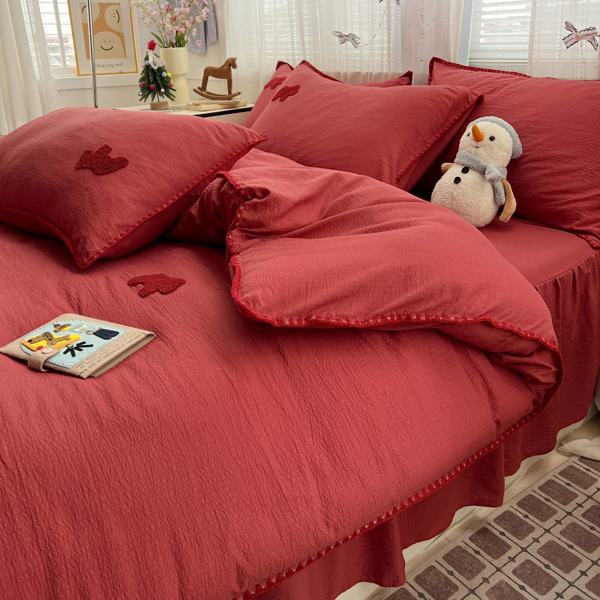 91家纺网 家纺一手货源 找家纺 （总）富米莱（原臻工厂） 2026新款奶呼呼云感纱贝壳边毛巾绣四件套-小飞马