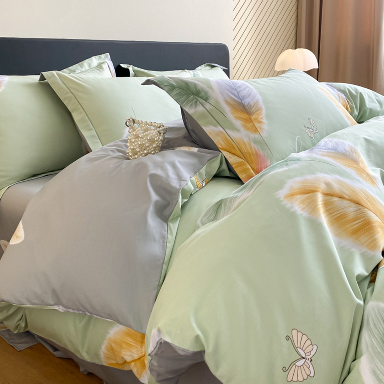 格里芬家纺 2026新款全棉纯棉40S精梳棉13376印花四件套 雨蝶-绿