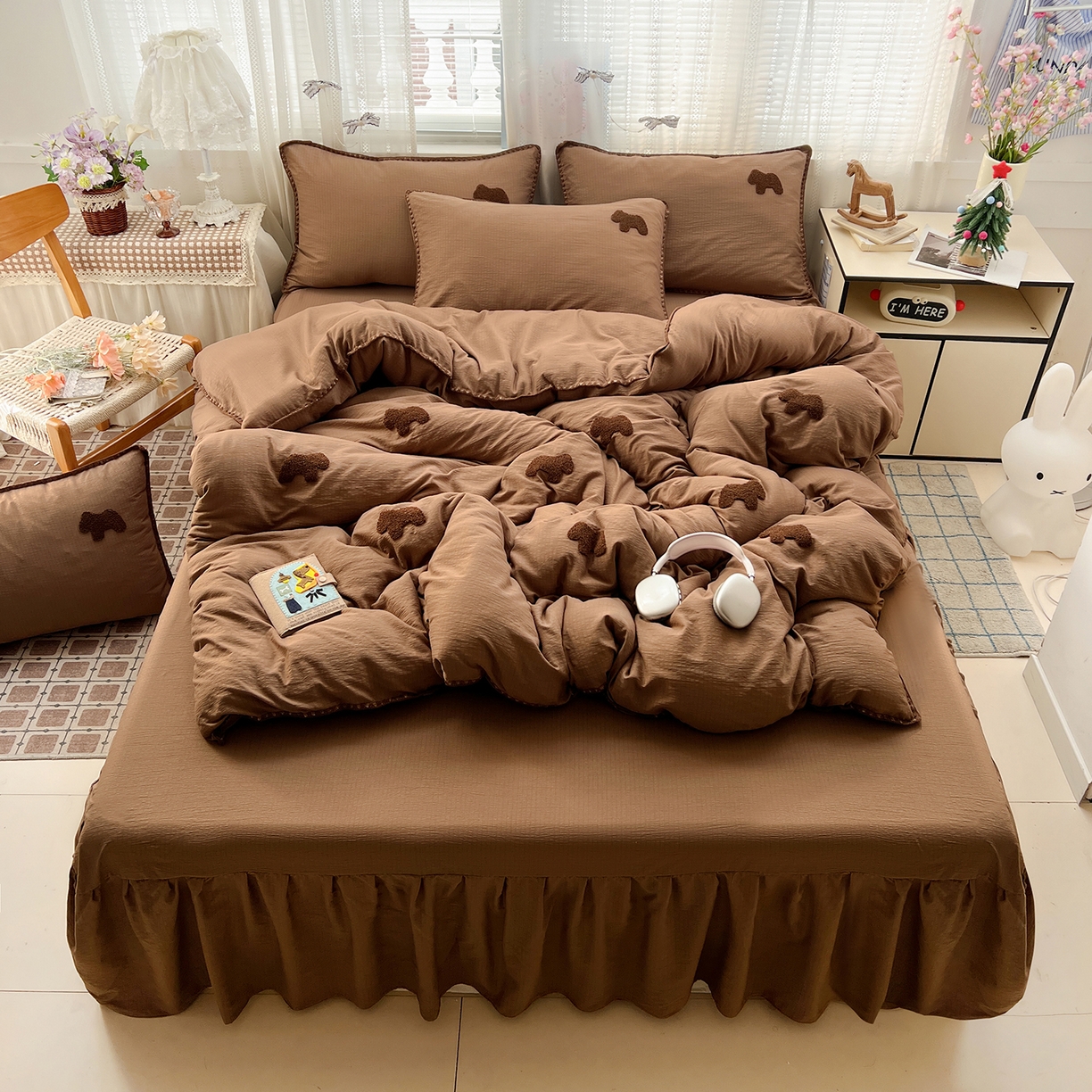 91家纺网 家纺一手货源 找家纺 富米莱（原臻工厂） 2026新款奶呼呼云感纱贝壳边毛巾绣四件套-小飞马 小飞马一咖