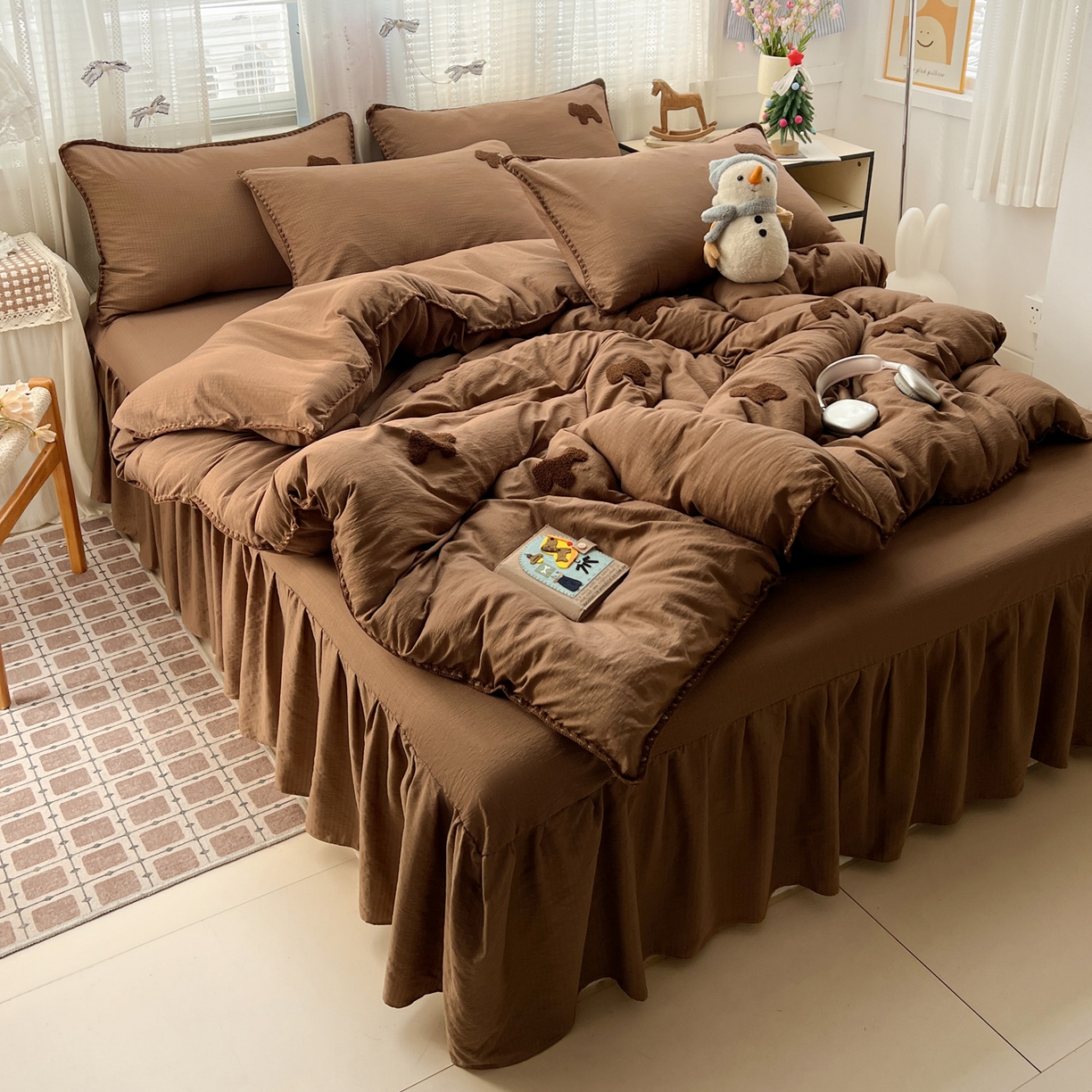 91家纺网 家纺一手货源 找家纺 富米莱（原臻工厂） 2026新款奶呼呼云感纱贝壳边毛巾绣四件套-小飞马 小飞马一咖