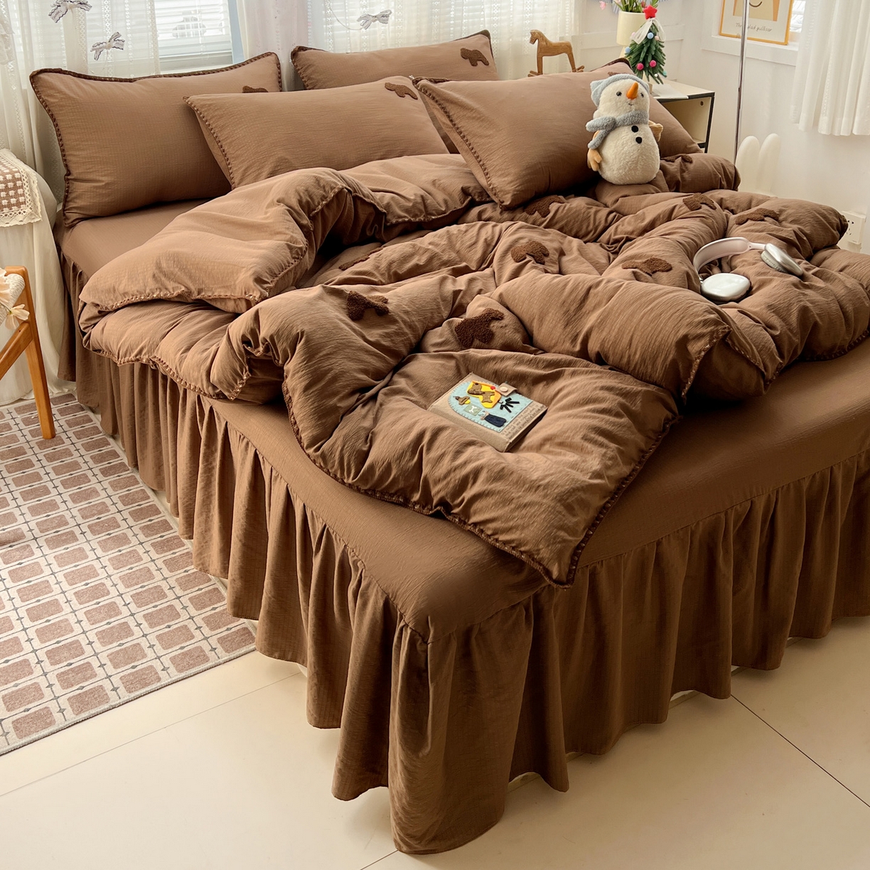 91家纺网 家纺一手货源 找家纺 富米莱（原臻工厂） 2026新款奶呼呼云感纱贝壳边毛巾绣四件套-小飞马 小飞马一咖