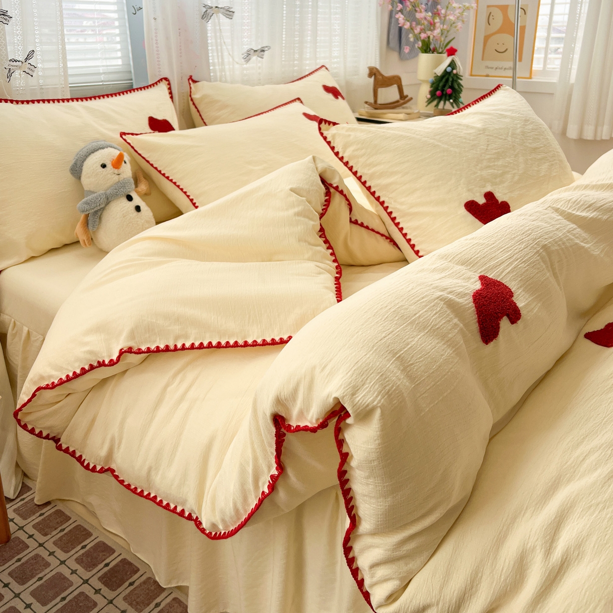 富米莱（原臻工厂） 2026新款奶呼呼云感纱贝壳边毛巾绣四件套-小飞马 小飞马一米红