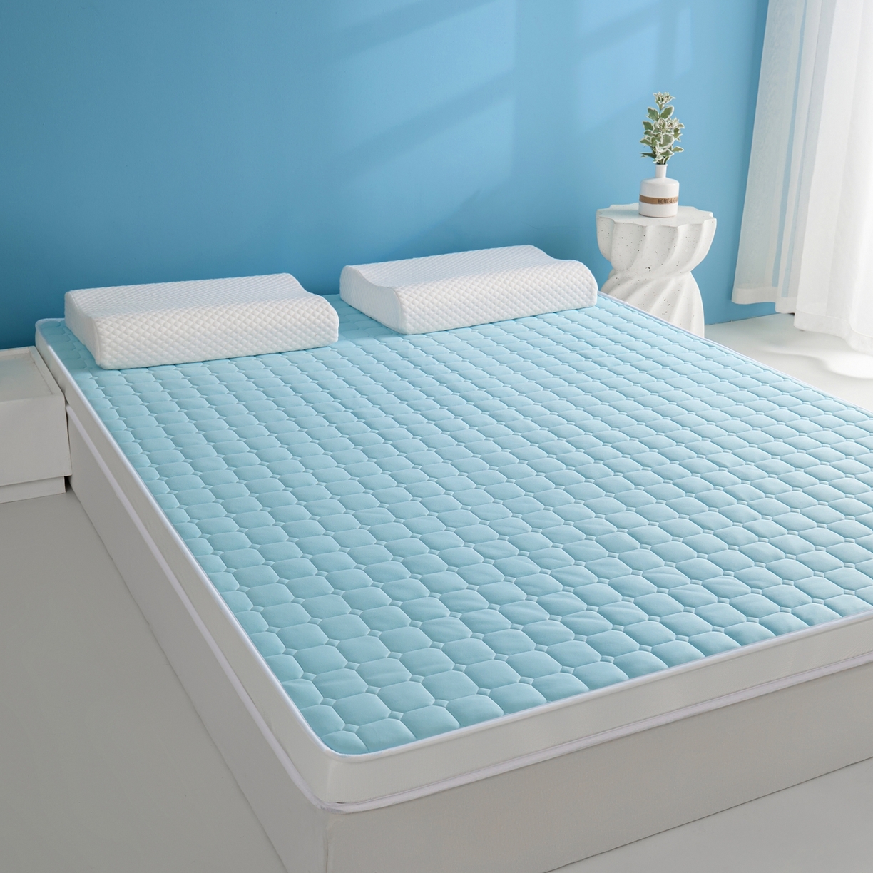 91家纺网 家纺一手货源 找家纺 娇逸家居 2026新款简约记忆海绵床垫-大床图 方格海兰