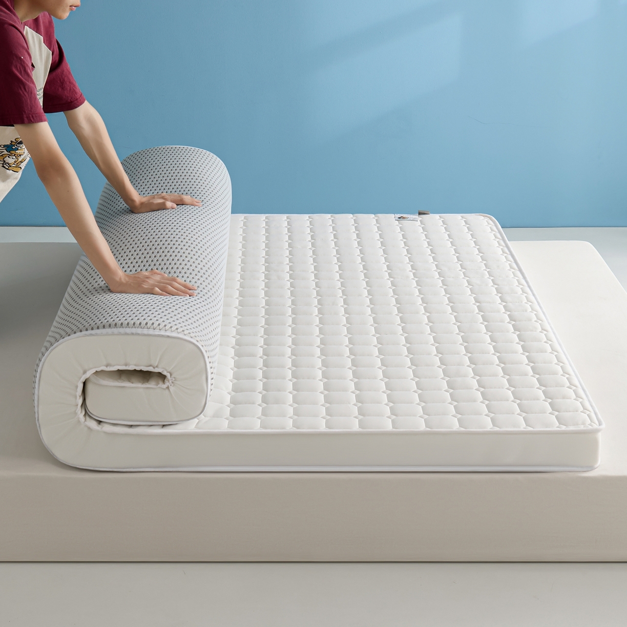 娇逸家居 2026新款简约记忆海绵床垫-大床图 方格奶白