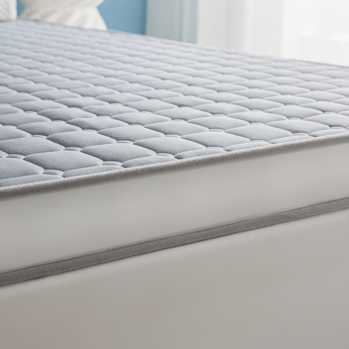 91家纺网 家纺一手货源 找家纺 娇逸家居 2026新款简约记忆海绵床垫-大床图 方格深灰