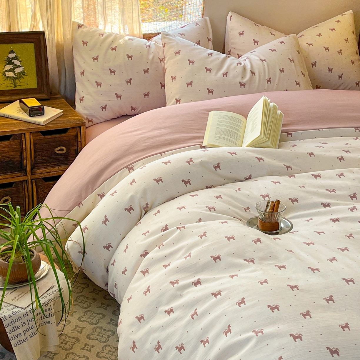 91家纺网 家纺一手货源 找家纺 金梦拉家纺 2026新款色织棉麻棉纱小露麻四件套 艾马