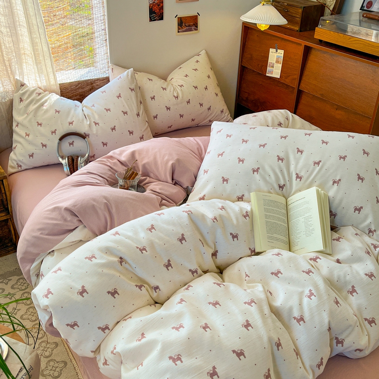 91家纺网 家纺一手货源 找家纺 金梦拉家纺 2026新款色织棉麻棉纱小露麻四件套 艾马