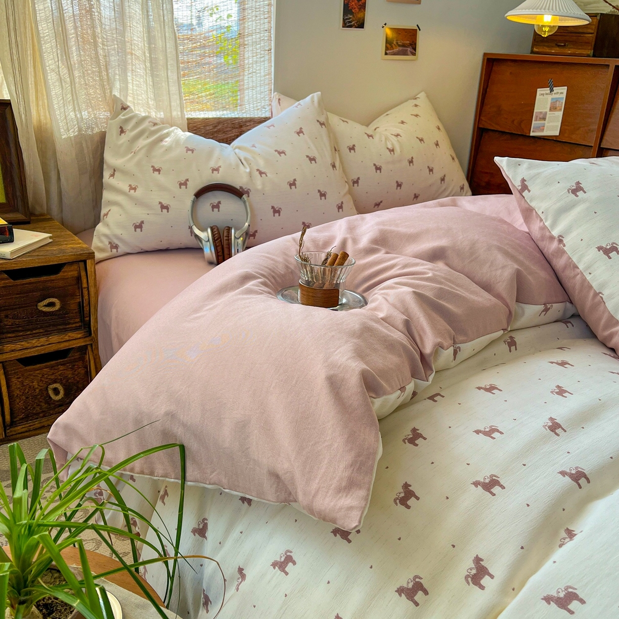 91家纺网 家纺一手货源 找家纺 金梦拉家纺 2026新款色织棉麻棉纱小露麻四件套 艾马