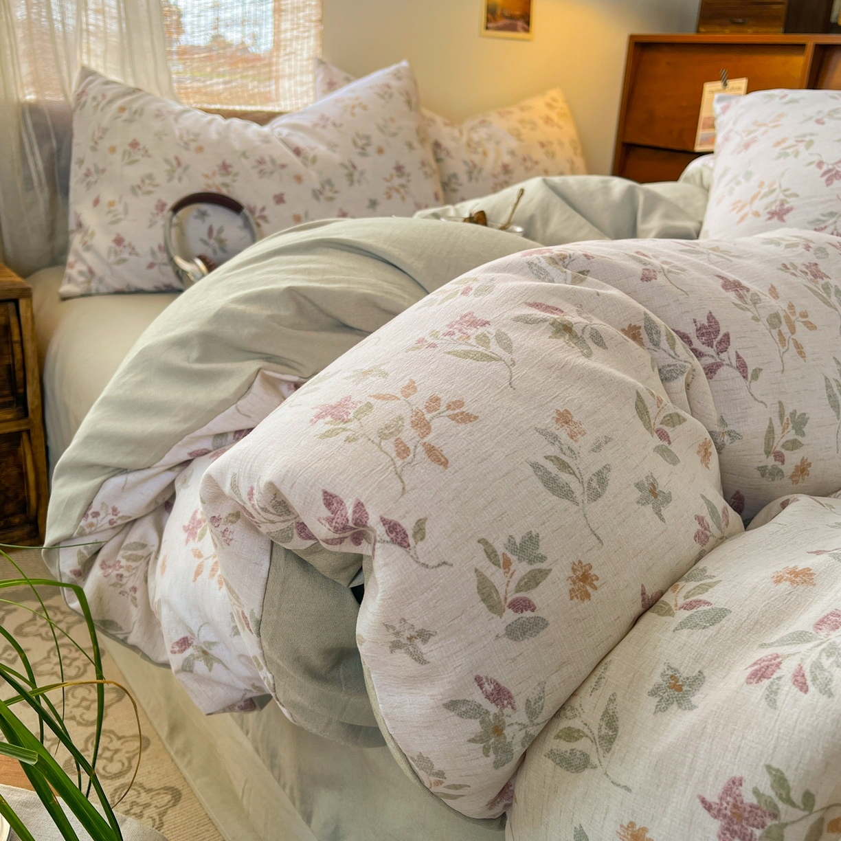 金梦拉家纺 2026新款色织棉麻棉纱小露麻四件套 枫韵