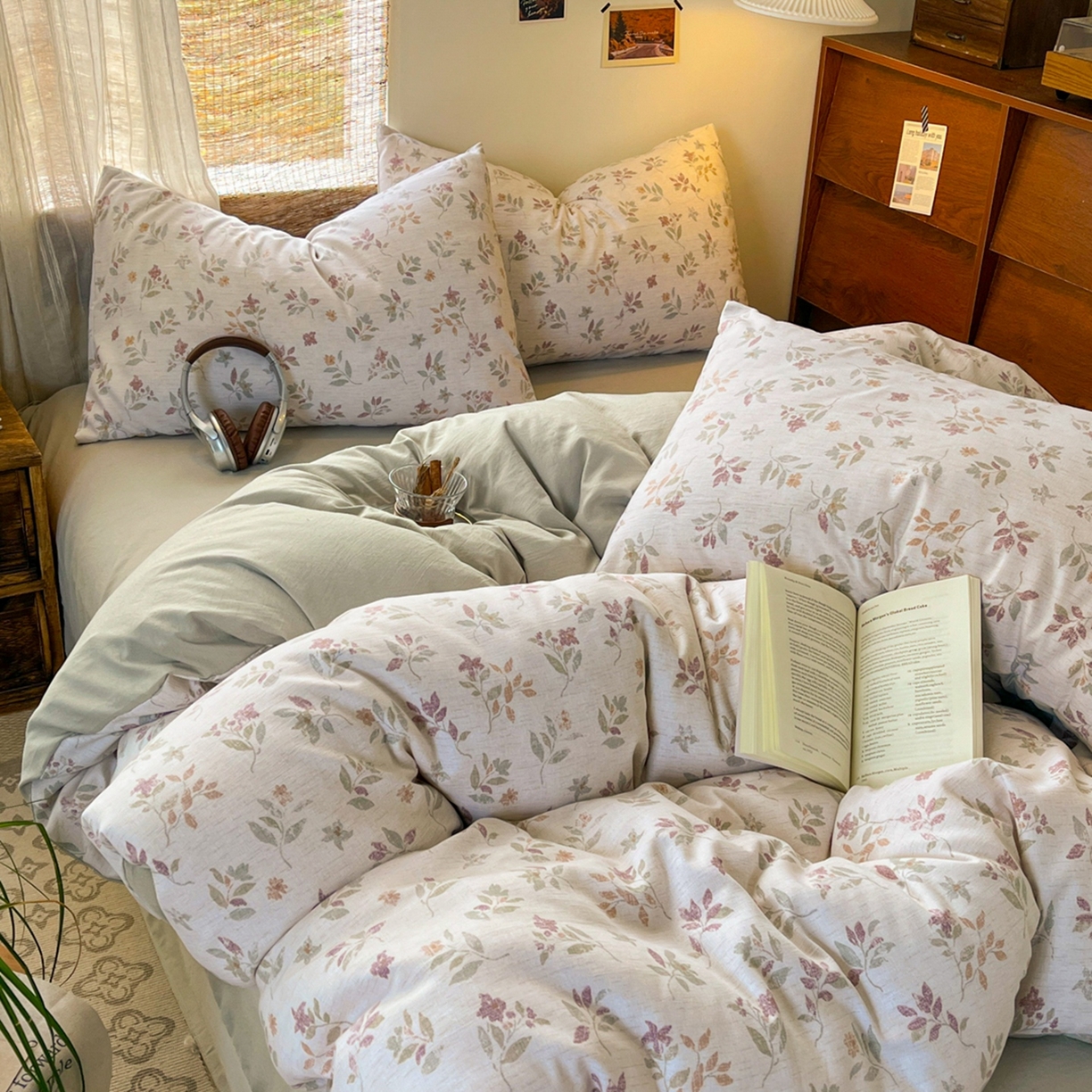 91家纺网 家纺一手货源 找家纺 金梦拉家纺 2026新款色织棉麻棉纱小露麻四件套 枫韵