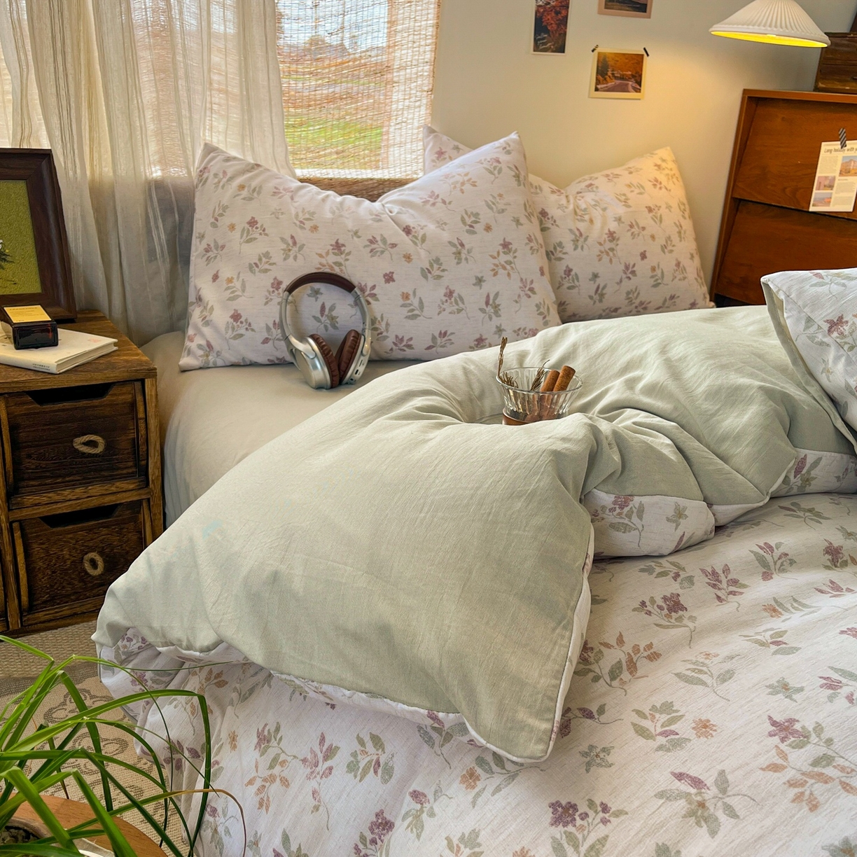 91家纺网 家纺一手货源 找家纺 金梦拉家纺 2026新款色织棉麻棉纱小露麻四件套 枫韵