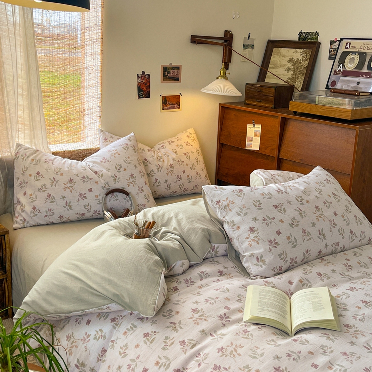 91家纺网 家纺一手货源 找家纺 金梦拉家纺 2026新款色织棉麻棉纱小露麻四件套 枫韵