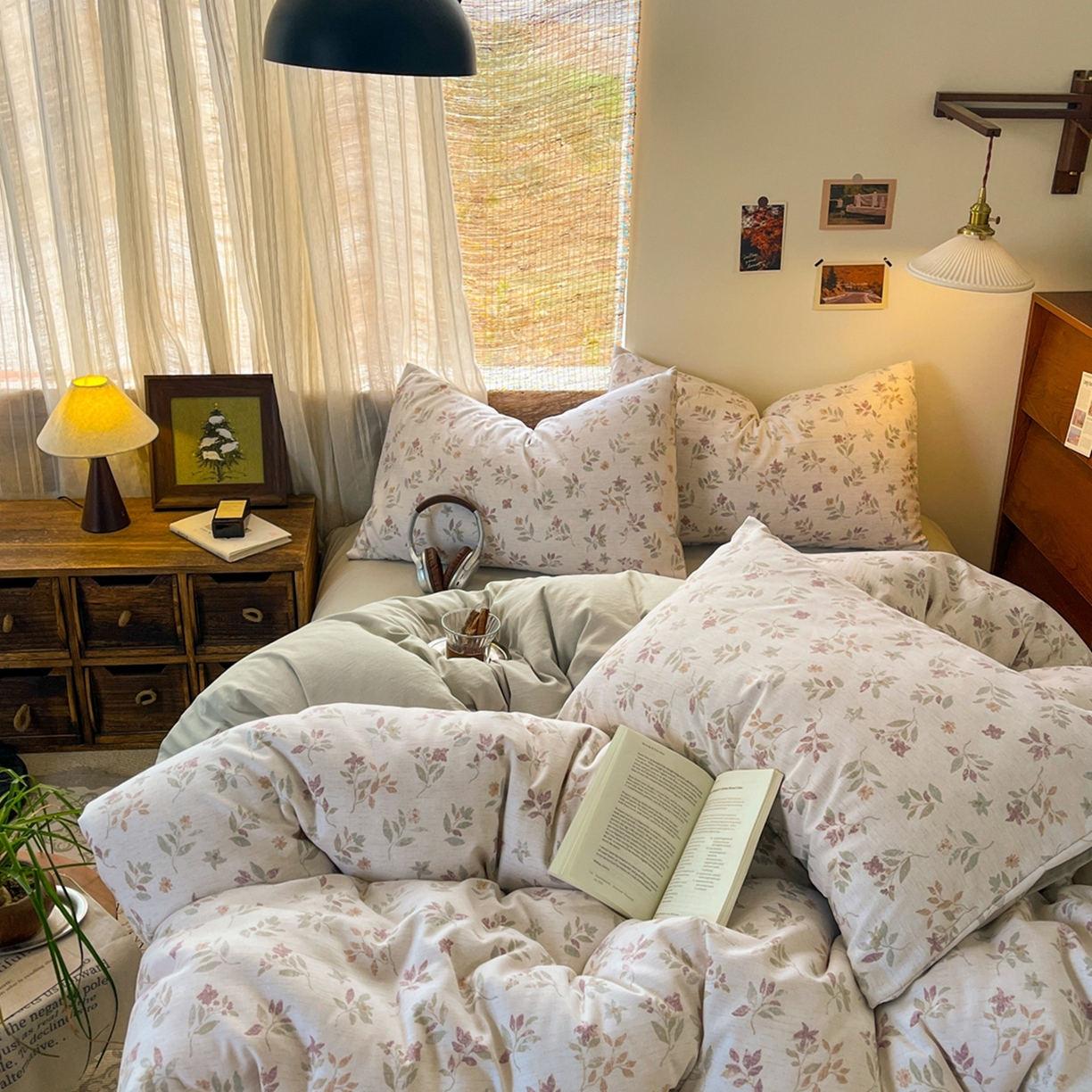 91家纺网 家纺一手货源 找家纺 金梦拉家纺 2026新款色织棉麻棉纱小露麻四件套 枫韵