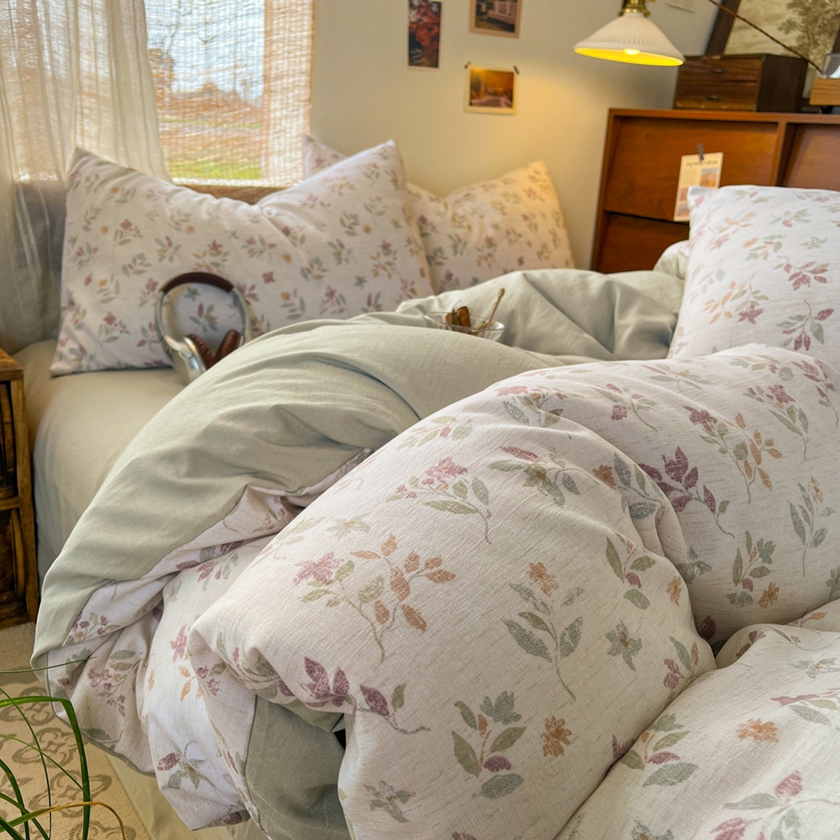 91家纺网 家纺一手货源 找家纺 金梦拉家纺 2026新款色织棉麻棉纱小露麻四件套 枫韵