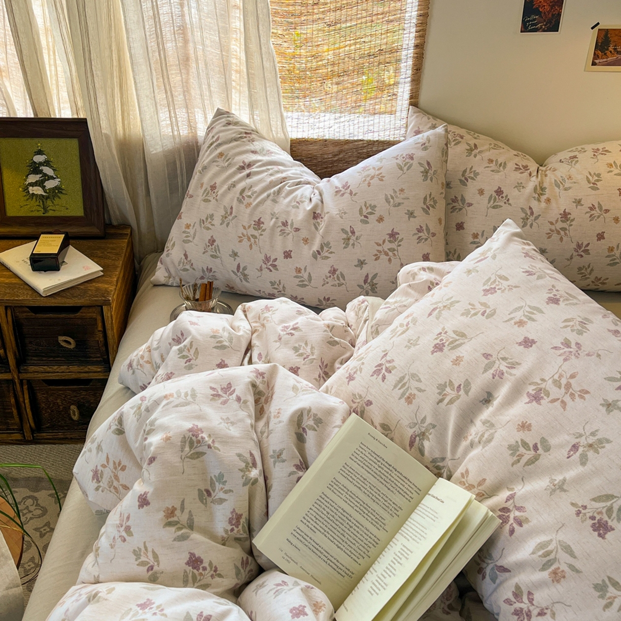 91家纺网 家纺一手货源 找家纺 金梦拉家纺 2026新款色织棉麻棉纱小露麻四件套 枫韵