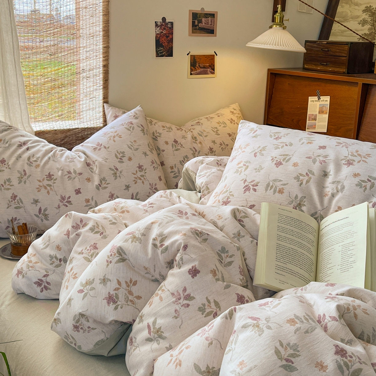 91家纺网 家纺一手货源 找家纺 金梦拉家纺 2026新款色织棉麻棉纱小露麻四件套 枫韵