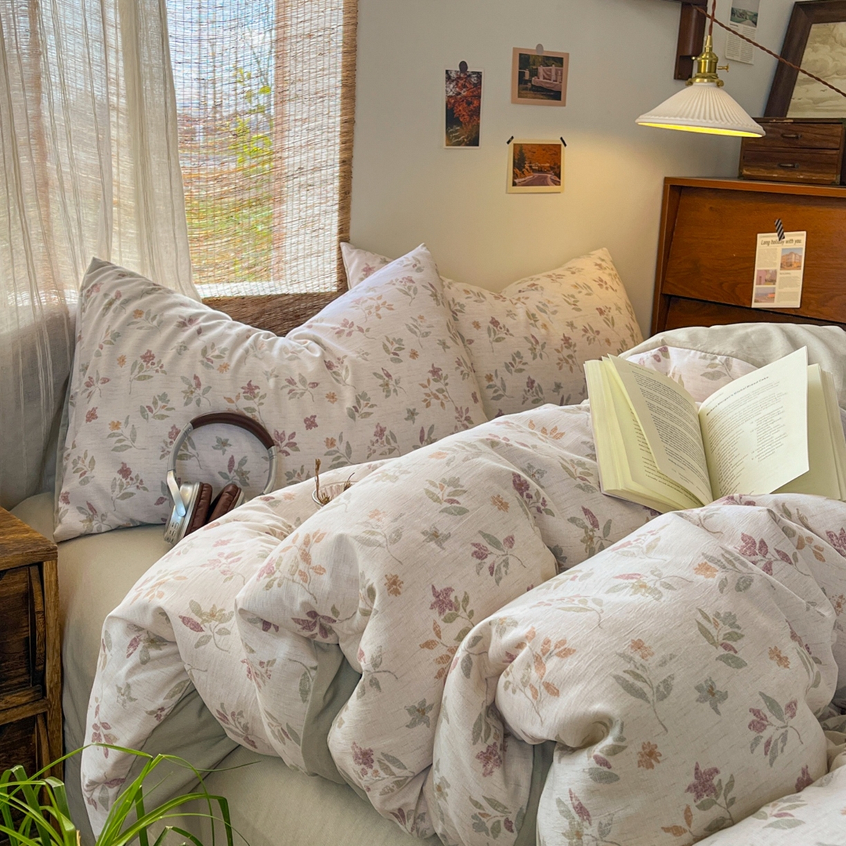 91家纺网 家纺一手货源 找家纺 金梦拉家纺 2026新款色织棉麻棉纱小露麻四件套 枫韵