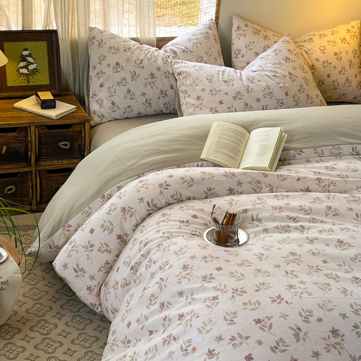 91家纺网 家纺一手货源 找家纺 金梦拉家纺 2026新款色织棉麻棉纱小露麻四件套 枫韵