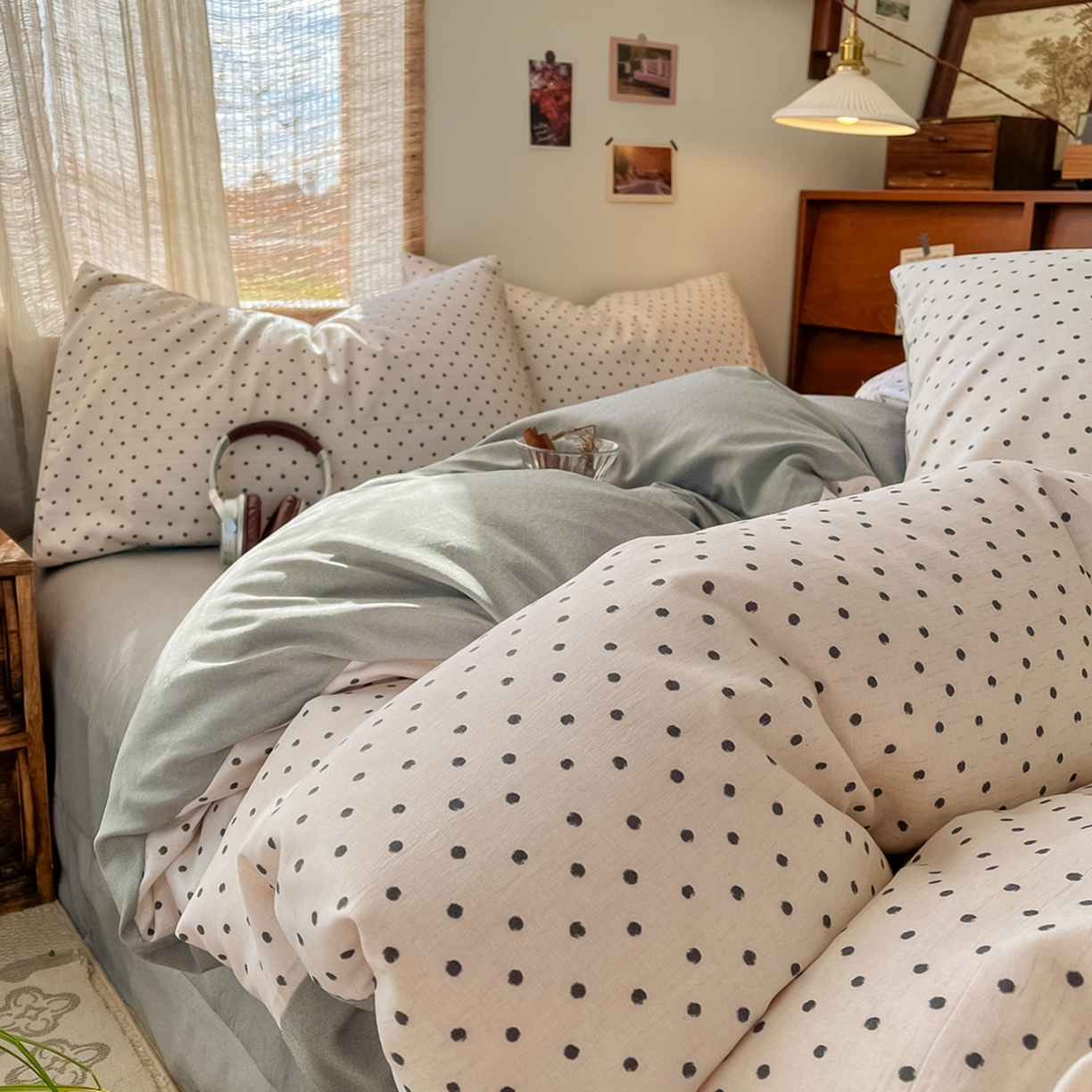 91家纺网 家纺一手货源 找家纺 金梦拉家纺 2026新款色织棉麻棉纱小露麻四件套 扶摇