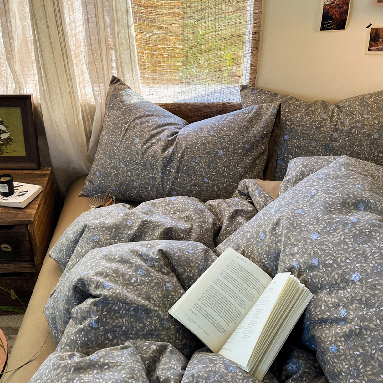 91家纺网 家纺一手货源 找家纺 金梦拉家纺 2026新款色织棉麻棉纱小露麻四件套 锦瑟