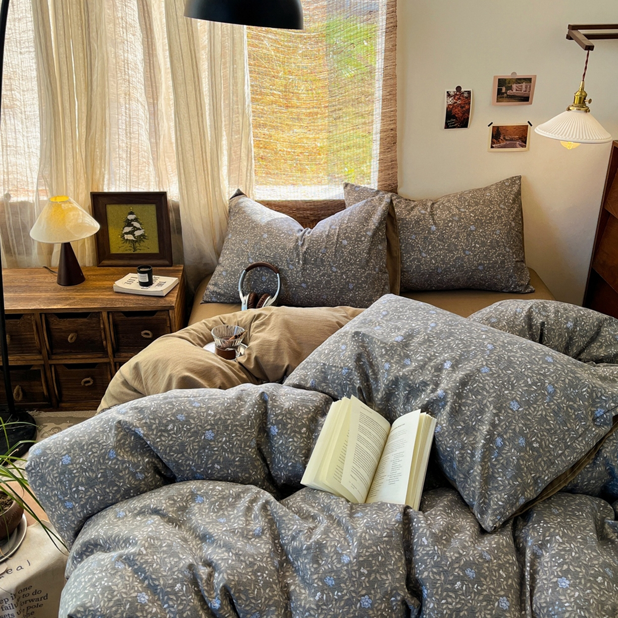 91家纺网 家纺一手货源 找家纺 金梦拉家纺 2026新款色织棉麻棉纱小露麻四件套 锦瑟