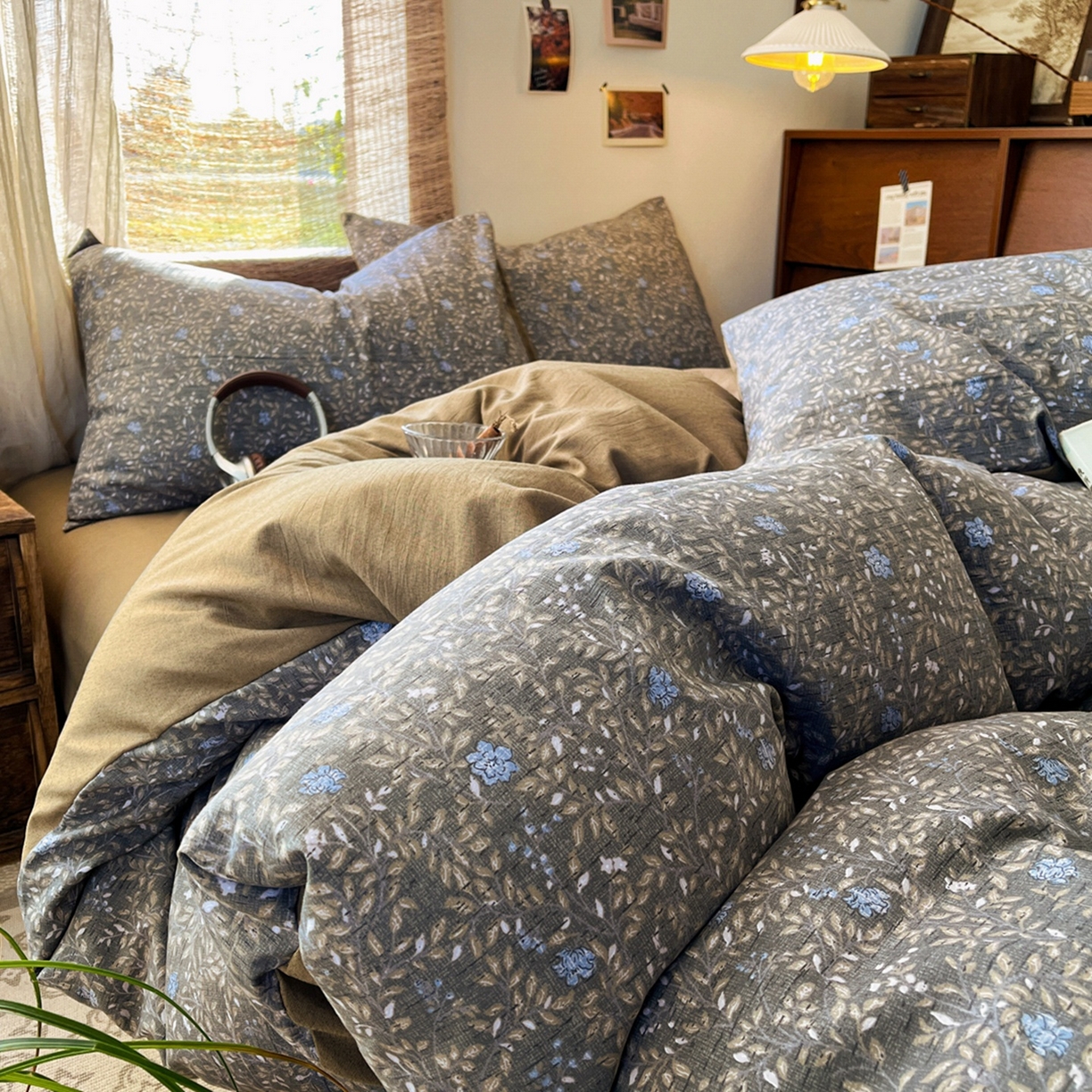 91家纺网 家纺一手货源 找家纺 金梦拉家纺 2026新款色织棉麻棉纱小露麻四件套 锦瑟